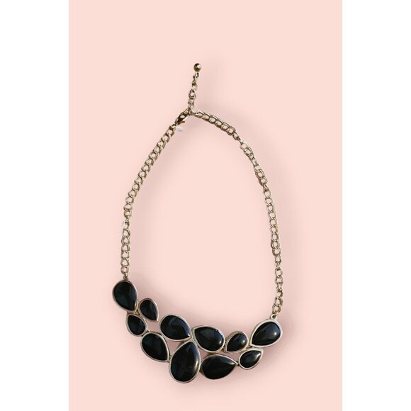 Vintage Premier Designs Gold-Tone Statement Necklace Black Teardrop Gemstones - Picture 5 of 6